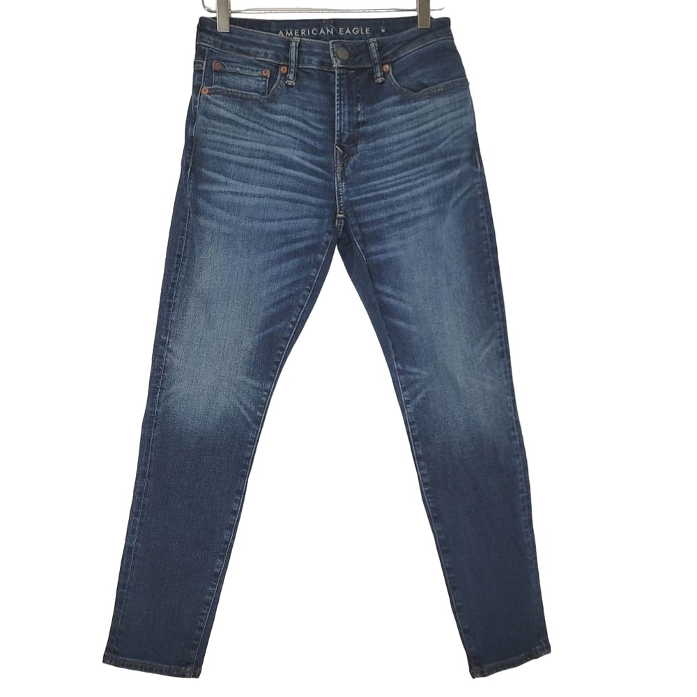 American Eagle Jeans Mens 28x28 Airflex+ Skinny Medium Wash Denim Whiskering